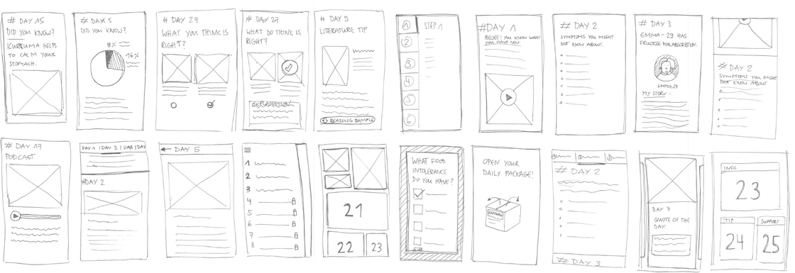 sketch of wireframes for app